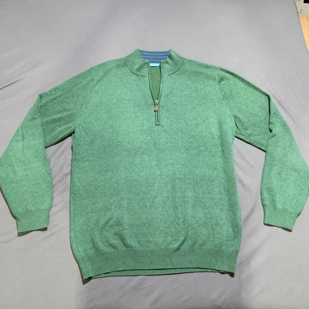 J.McLaughlin Quarter Zip Sweater Mens medium Green Cotton Modal